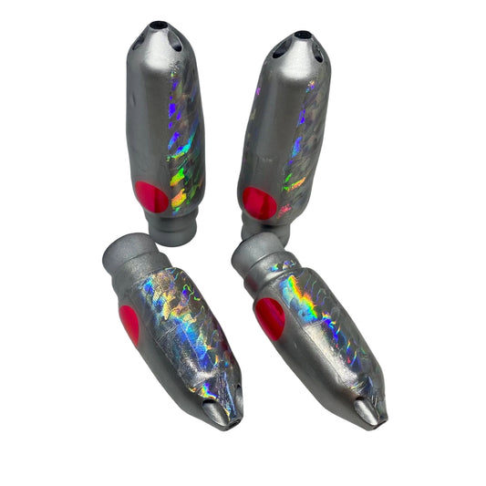 chrome jet heads for fishing lure manufacturer RED EYE Lures Stainless Steel Head Small designed for use with 6 275# braided cable. Lure Heads- Chrome Hawaii